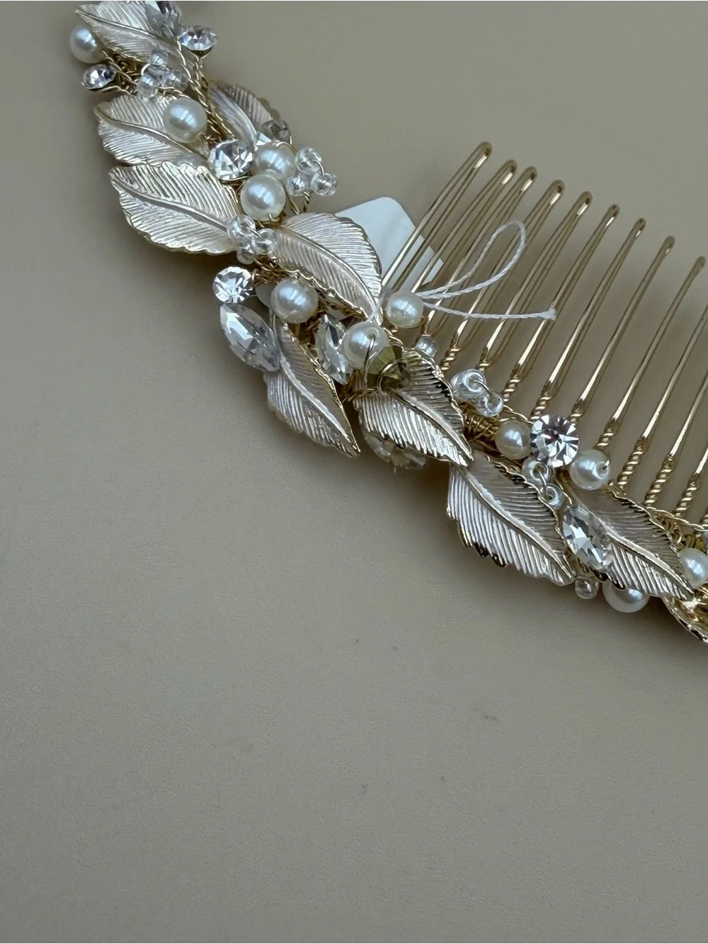 Gold Pearl & Crystal Bridal Leaf Hair Comb